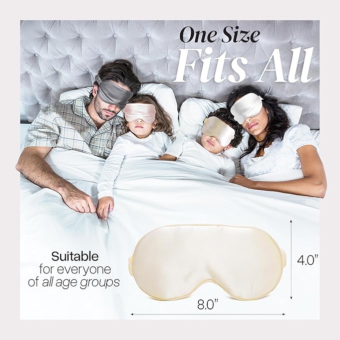 Silk Sleep Mask - Luxurious 100% Pure Mulberry Silk Eye Mask for Restful Sleep and Travel, Hypoallergenic, Cooling, Total Blackout, Adjustable for Women & Men (Champagne Gold)