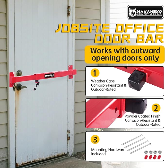 Door Security Bar-by NAKANEKO The Entire Width of Your Outward Opening Front Door-Safe Jobsite Office bar. 2500 pounds of Resistance Fits Doors 33"-40" Wide.(Keyed Differently)