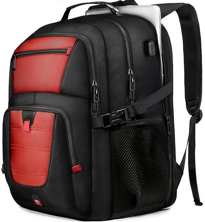 Z-MGKISS Big Travel Backpack, Large Laptop Backpack, TSA Approved Bag 50L, Anti-Theft Water Resistant Computer Daypack 17.3 Inch, Red