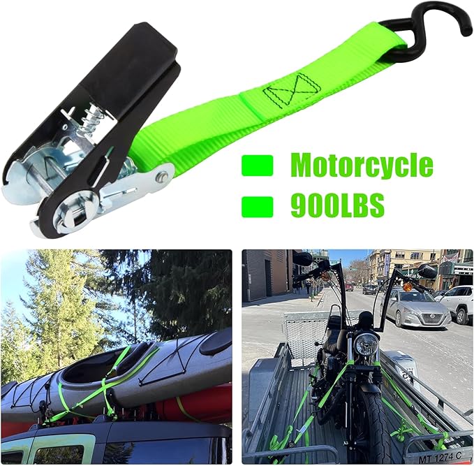 XSTRAP STANDARD Ratchet Tie Down Straps 4 Pk 10 Ft- 300 Lbs Load Cap- 900 Lbs Break Strength-Cargo Straps for UTV, ATV, Pickup,Truck, Moving Appliances, Lawn Equipment, Neon Green