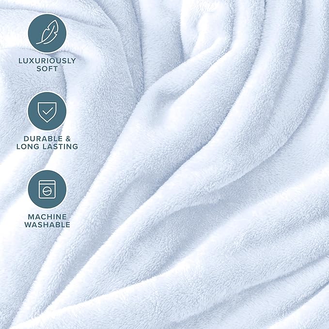 Bare Home Fleece Blanket - Throw/Travel - Ultra-Soft Lightweight for Bed, Sofa, and Couch - Luxury Microplush - Cozy Warm Blanket (Throw/Travel, Blue Mist)