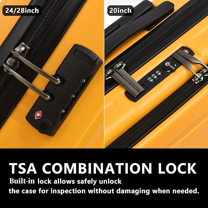 3Pcs (20/24/28) Luggage Set, HardShell Lightweight, Only 20" with Front Pocket, 21.65*15.35*7.87" Fits Overhead Cabin, 24" (26*17.7*10.2") and 28" (19.68*11.81*29.92") Checked Luggage, Orange