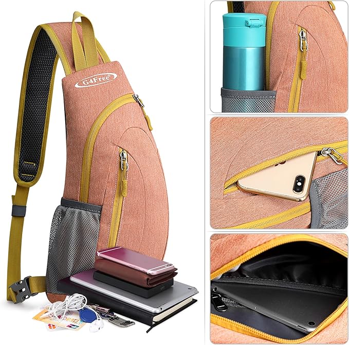 G4Free Sling Bag for Men Women, Small Crossbody Backpack Lightweight Chest Shoulder Bags for Travel, Outdoor and Sports (Light orange)