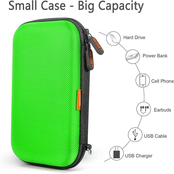 GLCON Power Bank Storage Case Hard EVA Protective Travel Case – Small Electronic Carrying Pouch for Hard Drive, Cell Phone, Charging Cable, External Battery, Earbuds (Light Green)