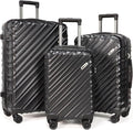 Hardshell Luggage Sets 3 Piece ABS+PC Travel Suitcase Hard Sided Luggage with Spinner Wheels Checked Luggage Durable Lightweight Hard Case Luggage (Black)