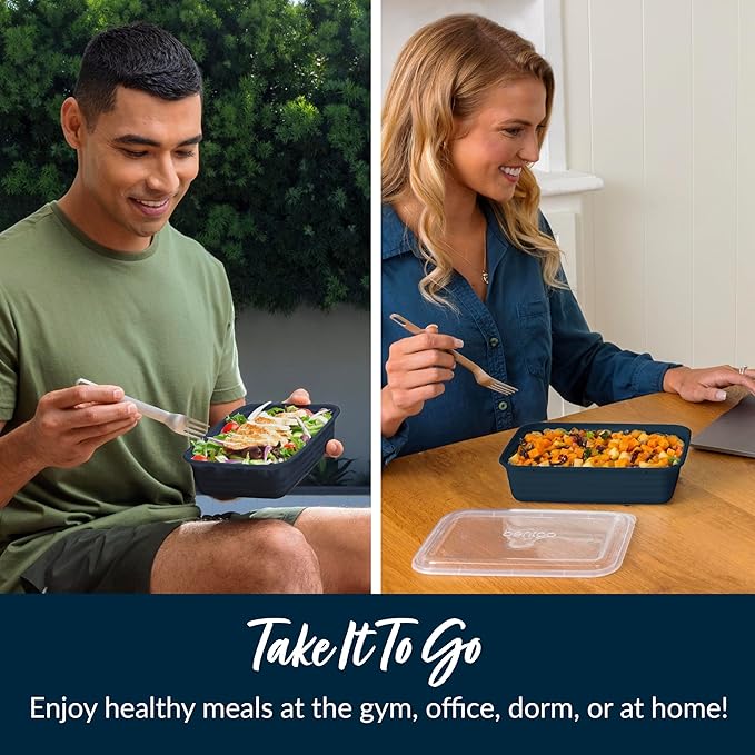 Bentgo 20-Piece Lightweight, Durable, Reusable BPA-Free 1-Compartment Containers - Microwave, Freezer, Dishwasher Safe - Navy Blue