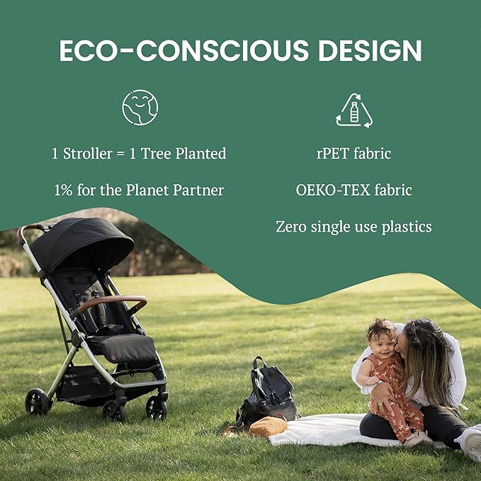Bombi Bēbee V2 Lightweight Baby Stroller - Premium Vegan Leather, One-Hand Fold, Infinite Recline, Aircraft-Grade Aluminum Frame, XXL Canopy, and Ample Storage Umbrella Stroller - Midnight Black