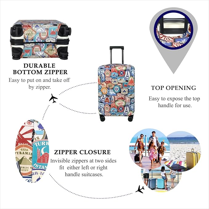 Explore Land Travel Luggage Cover Suitcase Protector Fits 23-26 Inch Case (Landmark Sticker, M)