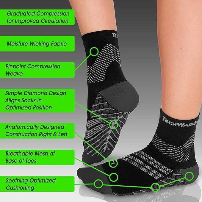 TechWare Pro Plantar Fasciitis Socks – Cushion Ankle Compression Socks Women & Men. Achilles Tendonitis Brace & Arch Support