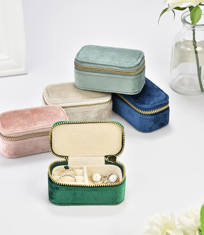 TAIMY Mini Jewelry Travel Case, Velvet Small Travel Jewelry Box, Portable Jewelry Travel Organizer Box for Rings Earrings Necklaces, Gifts for Women Girls(Mint)