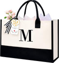 BAGAIL Initial Tote Bag, Personalized Birthday Gifts for Women, Teacher, Friends, Mom, Wedding, Monogrammed Beach Bag