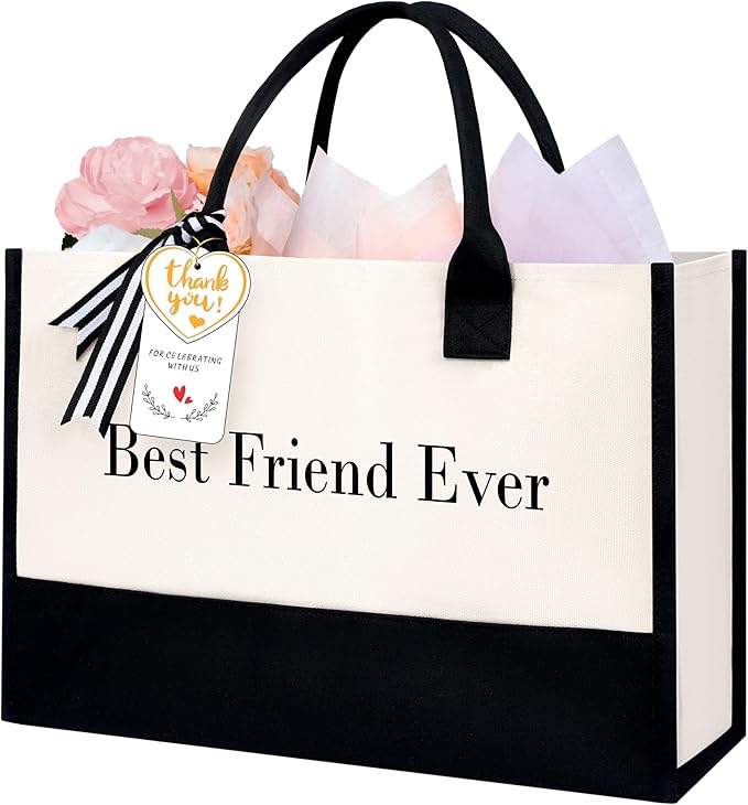 BAGAIL Initial Tote Bag, Personalized Birthday Gifts for Women, Teacher, Friends, Mom, Wedding, Monogrammed Beach Bag