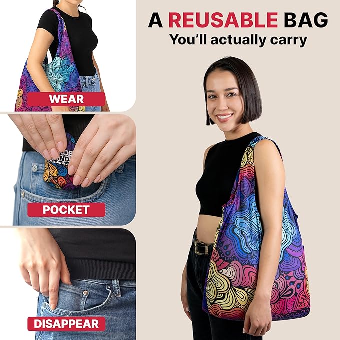 Nanobag Ultra-Lightweight Foldable Tote for Women & Men, Reusable Grocery & Travel Bag, Packable Collapsible Compact Market Essential (Standard Sketch)