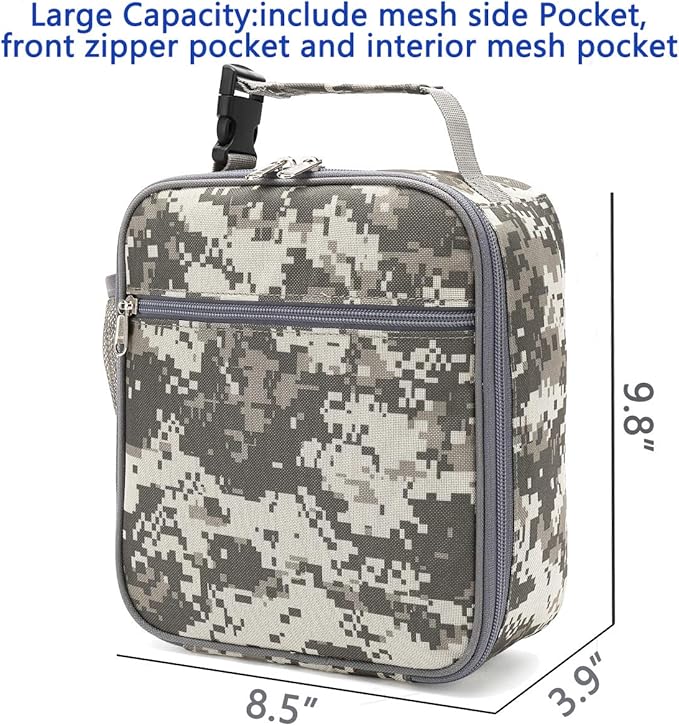 FlowFly Lunch box Insulated Soft Bag Mini Cooler Back to School Thermal Meal Tote Kit for Girls, Boys (DigitalCamo)