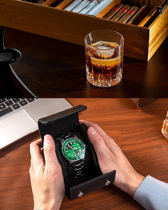 MR.OKAY Single Watch Travel Case-Classic Leather Watch Case With Superb Texture.Portable Watch Roll Or Organizer For Storage And Display. Travel Gift for Men,All Handcrafted By Leather Craftsmen