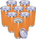 20 oz Tumbler Coffee Tavel Tumblers Bulk with Lid Stainless Steel Double Wall Vacuum Insulated Mug Powder Coated Cups fit Car Cupholder for Hot and Cold - Orange, 8Pack