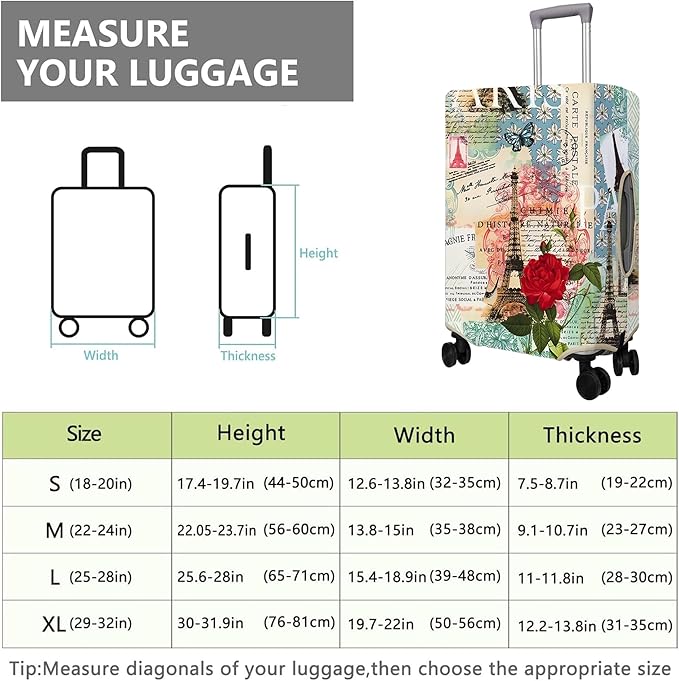 Travel Luggage Cover Suitcase Protector Fits 18-32 Inch Wheel Covers PatternedTravel Related Items Flower Luggage Protector Elastic L