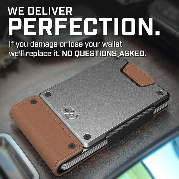 PROOF Wallet | Slim Minimalist Wallets for Men | Leather & Metal | RFID Wallet | Front/Back Pocket | Gift Box | Veteran Owned