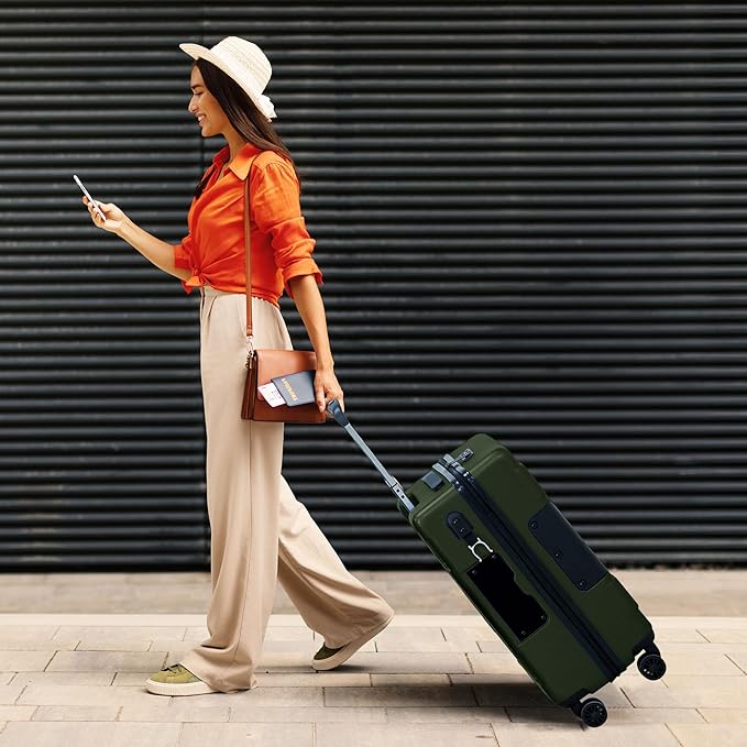 Tach V3.1 Hard Shell Carry On Luggage 20 inch | Carry on Luggage with Spinner Wheels & Patented Built-In Connecting System | One Piece Rolling Suitcase Links 9 Bags At Once (Green)