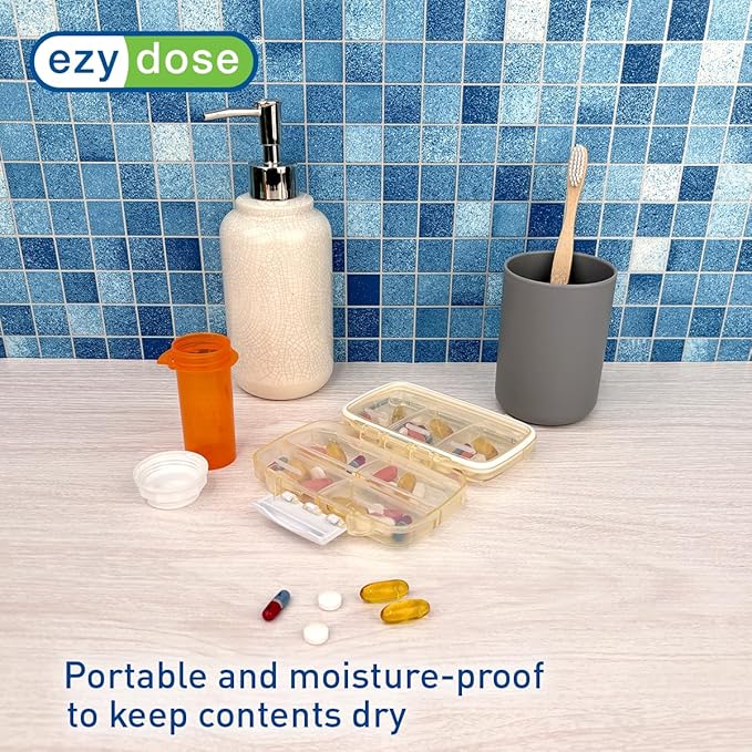 EZY DOSE Moisture-Proof Pill Case, Medicine Planner, Vitamin Organizer Box, Travel-Friendly, Latch-Closure to Secure Contents, 7 Individual Compartments Multiple Sizes with Tight Seal, Medium, Cream