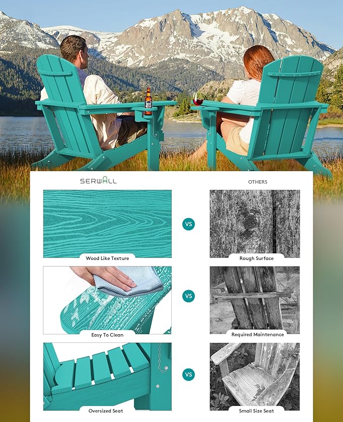 SERWALL Adirondack Chair with Cup Holders - Composite Adirondack Chairs Set of 6 HDPE Outdoor Chairs All Weather Use- Aruba