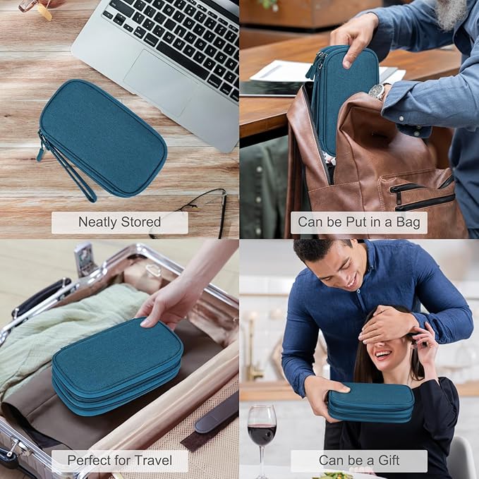 FYY Electronic Organizer, Travel Cable Organizer All-in-One Storage Bag Pouch Electronic Accessories Carry Case Portable Waterproof Double Layers for Cable, Cord, Charger, Phone, Earphone Green