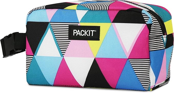 PackIt Freezable Snack Box, Triangle Stripes, Built with ECOFREEZE Technology, Collapsible, Reusable, Zip Closure with Buckle Handle, Great for All Ages and Fresh Snacks on the go