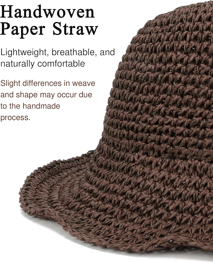 Womens Wide Brim Straw Sun Hat Foldable Floppy Crochet Beach Hat for Summer
