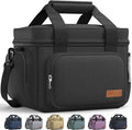 HOTOR Lunch Box for Men and Women - Leak-Proof Insulated Lunch Cooler Bag with Adjustable Strap, Multiple Pockets for Office, Picnic, Hiking, Beach, 1 Layer, 18L, Black, 13.4" x 9.1" x 10.0"