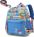 willikiva Cartoon Bus 12 Kindergarten Backpack for Kids Girls and Boys,Waterproof Preschool Toddler Backpack Wiht Leash and Safety Harness (Car)