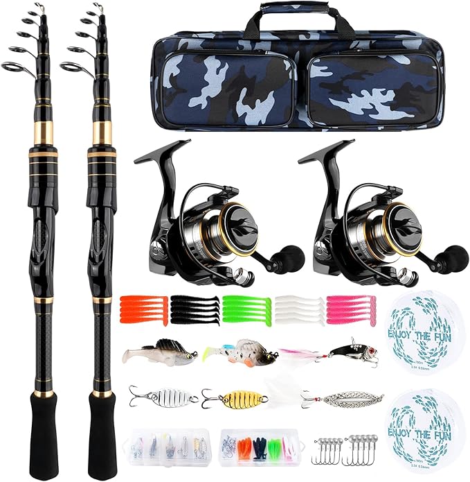 mouhike Carbon Fiber Telescopic Fishing Rod Reel Combo Lightweight Collapsible Spinning Pole Reel Kit Fishing Gear Set Portable Travel Fishing Kit with Tackle Bag Lures Hooks Fishermen Gift