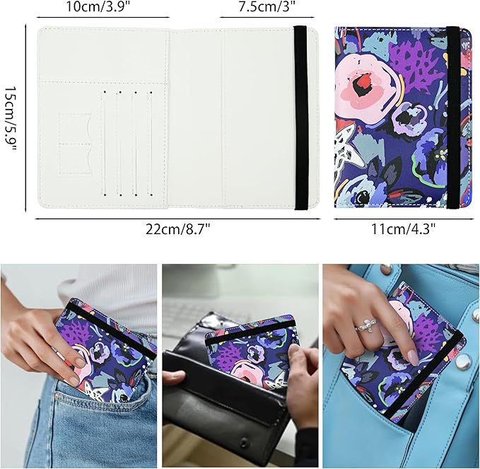 Passport Holder for Women and Men PU Leather Passport Cover for Travel (Floral)