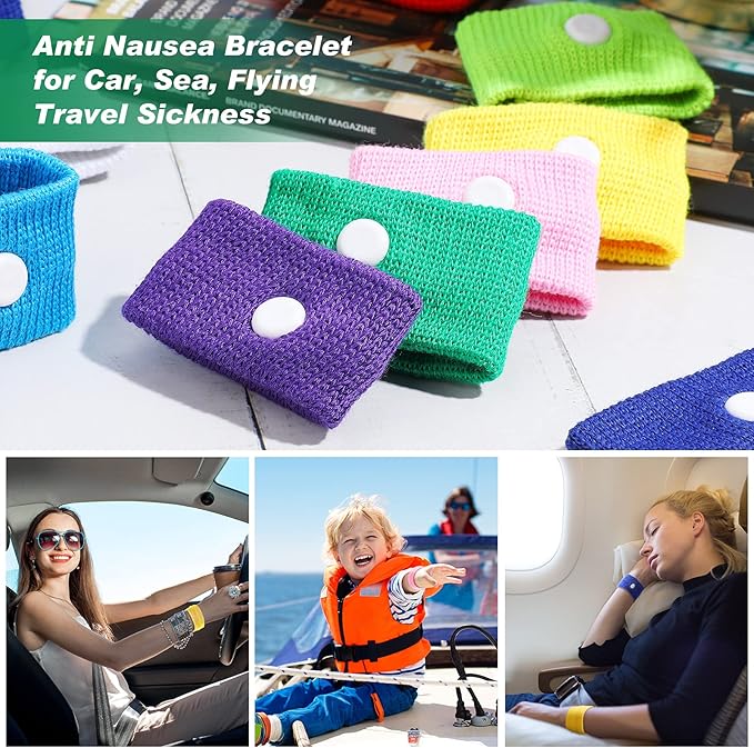 Zhanmai 12 Pairs Motion Sickness Bracelet for Kids Adults Nausea Wristbands Colorful Nausea Relief Bands for Car Sickness Pregnancy Ride Sea Flying Travel