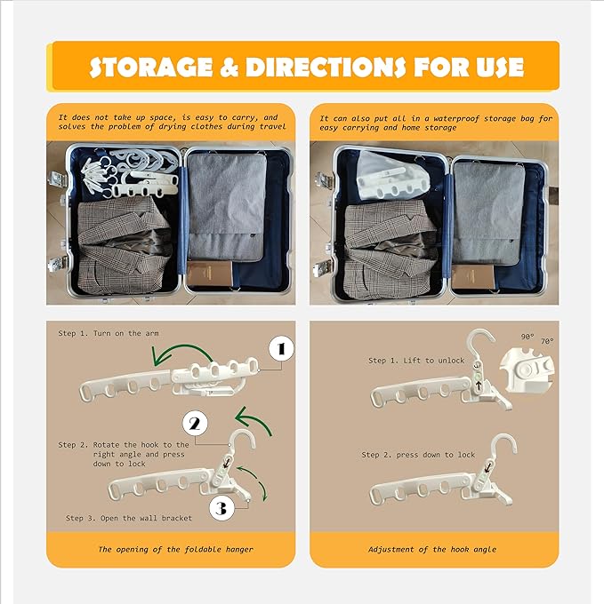 Over The Door Hooks Hanger,Foldable Portable Folding Hangers,Hanging Rack,Clips,Essentials for Cruise,Vacation,Camping,RV,Road Trip,Hotel,Business Travel, Student Apartment(White Bag)
