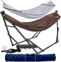 Tranquillo Universal Hammock with Stands Electro Static Coated Steel, Adjustable Foldable Hammock Stand with 2 Layered Polyester Net and Carry Bag for 2 Persons (Combo - Brown)