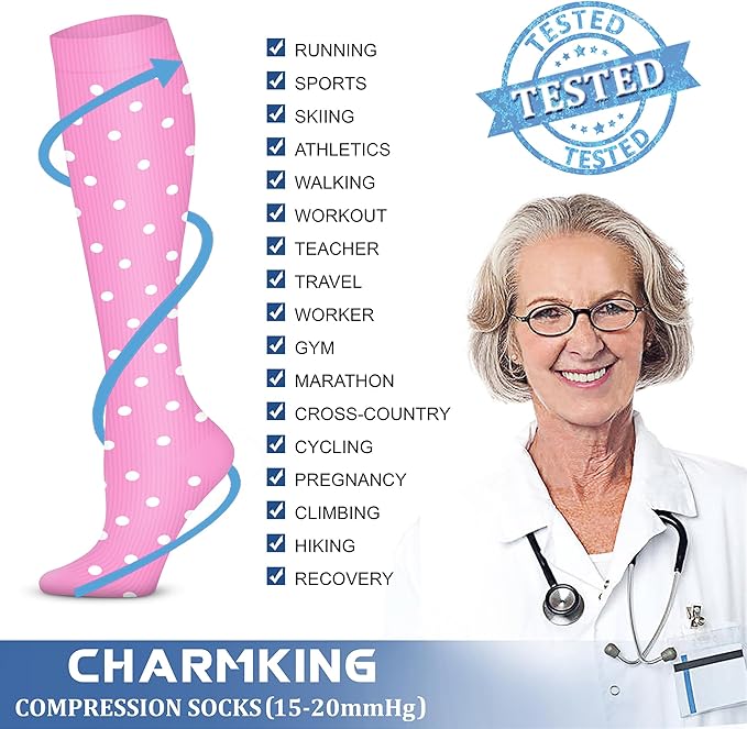 CHARMKING Compression Socks for Women & Men Circulation (3 Pairs) 15-20 mmHg is Best Support for Athletic Running Cycling
