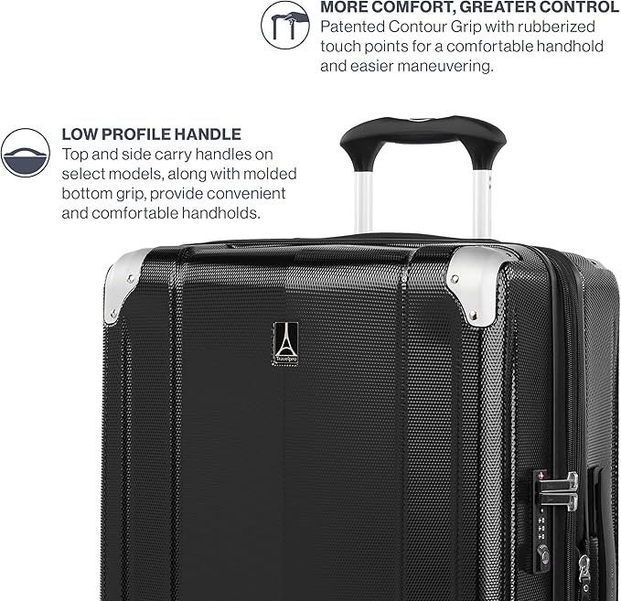 Travelpro Pathways 3 Hardside Expandable Luggage, 8 Spinner Wheels, Lightweight Hard Shell Suitcase, Carry On 21 Inch, Black Knight