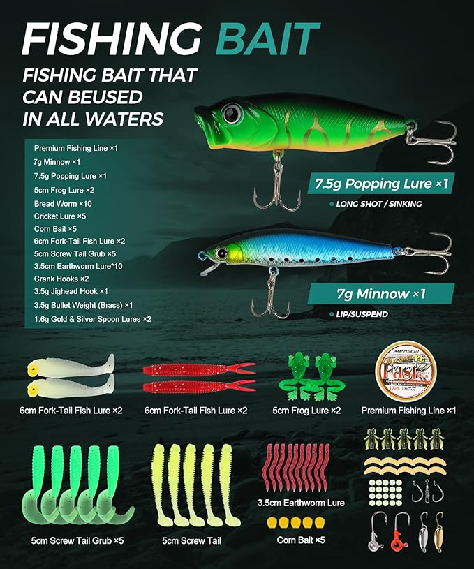 Fishing Pole Combo Set – Spinning & Baitcasting Travel Lure Rod Kit, Medium Power, X-Fast Action, 5'11"/6'11", 4/5-Piece Carbon Fiber Rod with Bag & Accessories