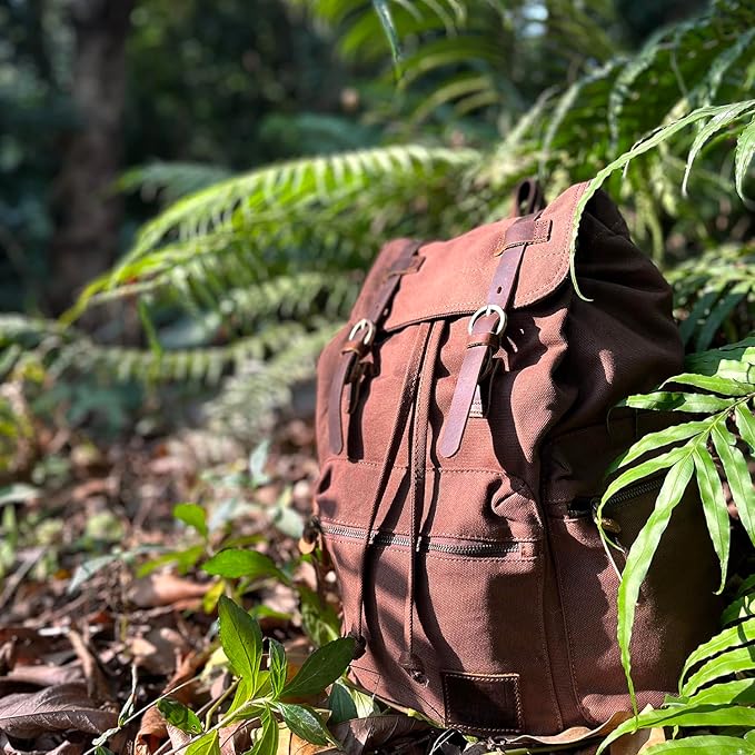 AUGUR High Capacity Canvas Vintage Backpack - for School College Hiking Travel 12-17" Laptop
