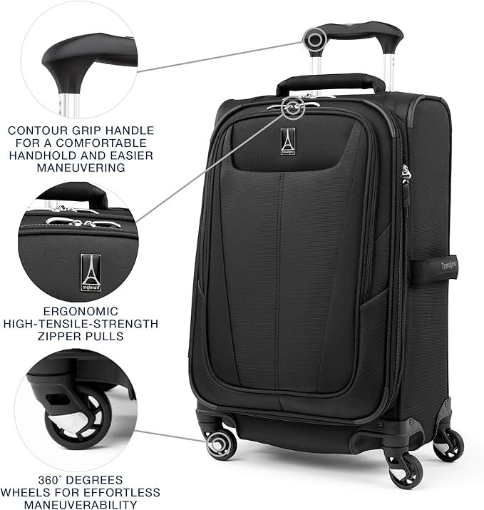 Travelpro Maxlite 5 Softside Expandable Carry-On Luggage with Spinner Wheels, Lightweight, 21-Inch — Black