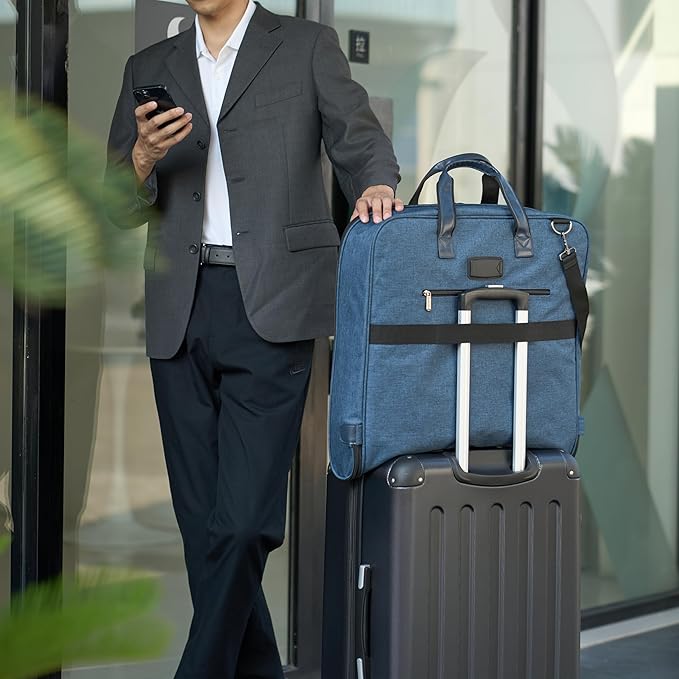 Amazon Basics Carry-On Garment Bag for Travel and Business Trips with Shoulder Strap, Hanging Suit Luggage Bag for Men Women, Wrinkle Free Cover for Suits Dresses Coats, Navy