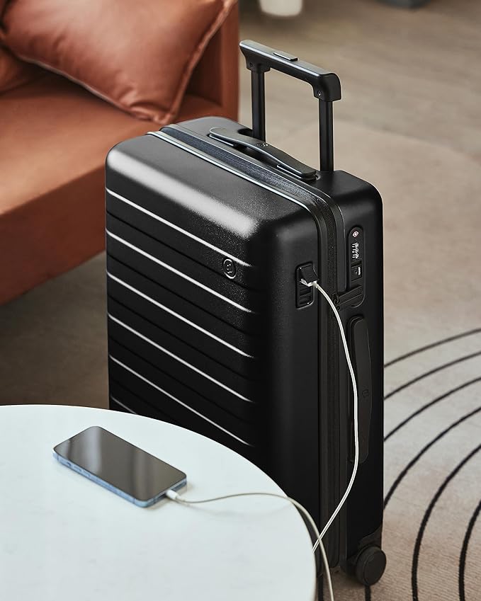 Carry on Luggage 22 X 14 X 9 Airline Approved, 20 Inch Luggage for 3-5 Days Travel, Double Spinner Wheels, 100% Hardshell PC, TSA Lock (11-Pirate Black (USB Port), Set 2PCS (20-Inch/29-Inch))