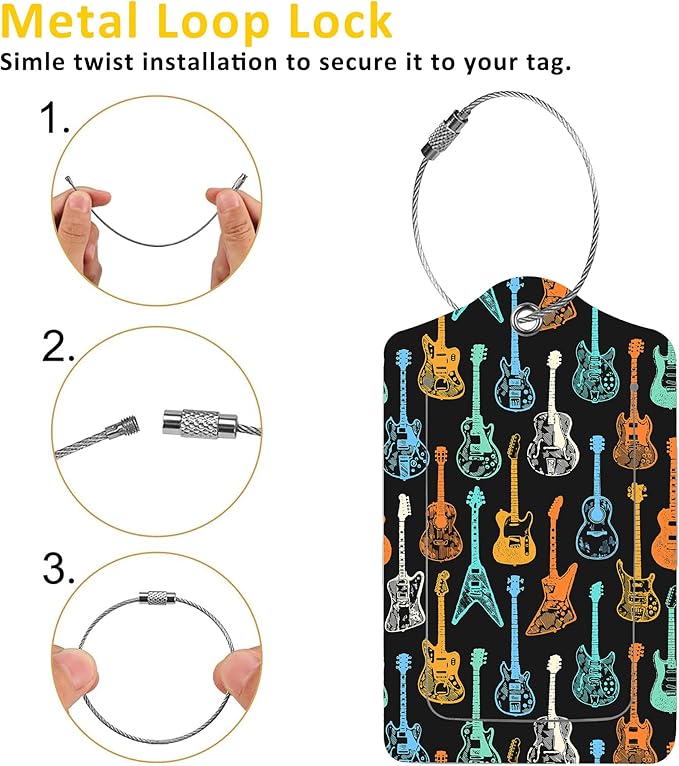 Luggage Tags for Suitcase,2 Pack Colorful Guitar Luggage Tag with Privacy Flap,Name ID Label and Metal Loop for Women Men Girls Baggage Bag Backpack Instrument