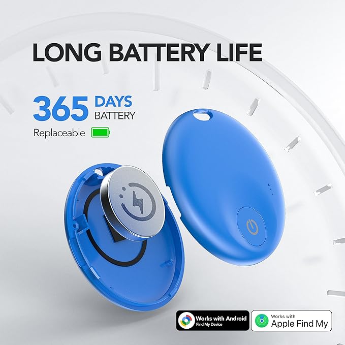 FindTag Duo - Dual System Tracker for iOS or Android, Bluetooth Tracking Tag/Key Finder/Luggage Tracker/Item Locator, Compatible with iOS Find My or Google Find Hub App (Bule)