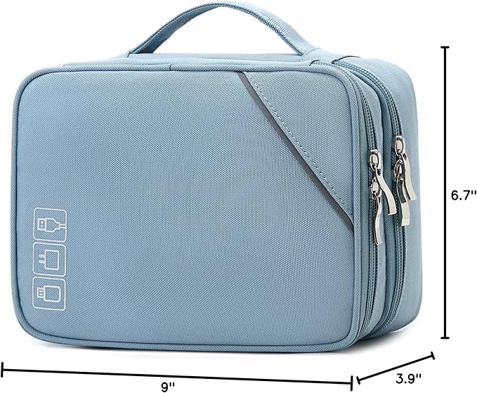 Lanola Electronic Accessories Case,Electronics Travel Organizer, Portable Double Layer Cable Storage Bag for Cord, Charger, Flash Drive, Phone, SD Card,Flash Drive,Adapter - Light Blue