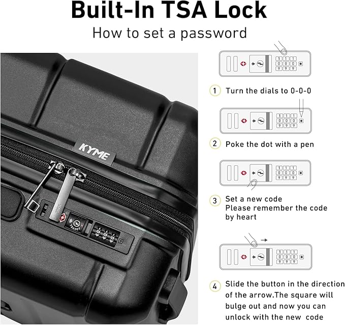 KYME Luggage Sets 2 Piece Hardshell 22"/26" Suitcase with Spinner Wheels Hardside Suitcases Sets with TSA Lock Lightweight Travel Luggage Set with Cup Holder for Women Men Black