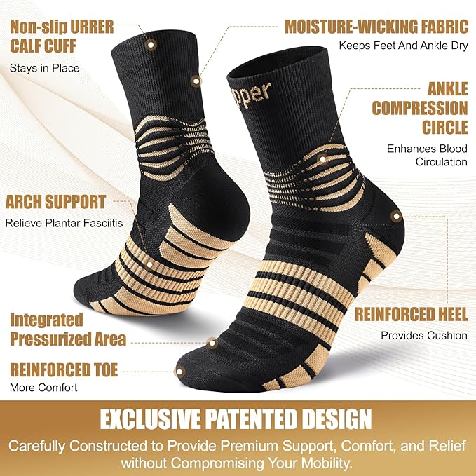 NEENCA Professional Copper Compression Socks, Medical Ankle Support Socks for Injuries Recovery & Pain Relief, Women & Men Circulation, Swelling, Runner, Travel, Pregnancy, Flying—1 Pair, 20-30 mmHg