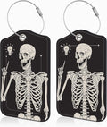 2 Pcs Human Skeleton Luggage Tags for Suitcases PU Leather Baggage Tags Name ID Label with Privacy Cover and Stainless Steel Loop for Men Women Travel Bag Suitcase