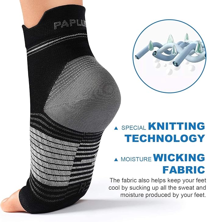 Plantar Fasciitis Sock (6 Pairs) for Men and Women, Compression Foot Sleeves with Arch and Ankle Support (Black, Gray, White, Small)
