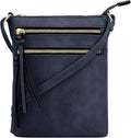 DELUXITY | Crossbody Purse Bag | Functional Multi Pocket Double Zipper Purse | Adjustable Strap | Medium Size Purse | Navy